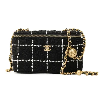 CHANEL Soft Woolen Clutch Box Bag, Shoulder Bag, Crossbody Bag Women's Black & White