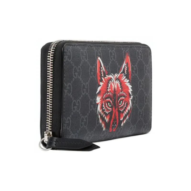 GUCCI Canvas With Leather Wallet Men's Black-2
