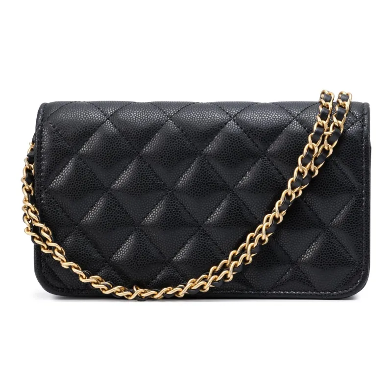 CHANEL Litchi Grain Cow Leather Flap Bag, Envelope Bag, Shoulder Bag, Crossbody Bag Women's Black-2
