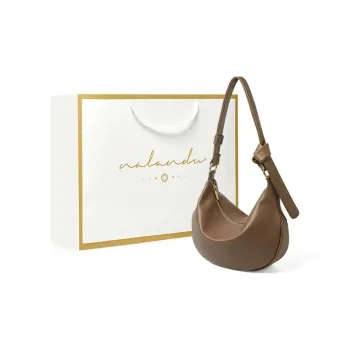 Narandu Cow Leather Patchwork Synthetic Leather Dumpling Bag Shoulder Bag Large Size Women's Tea Brown/Milkshake White