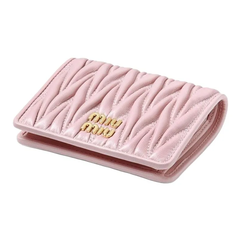 MIU MIU Matelassé Sheepskin Leather Wallet Trumpets Women's Snow Pink-4