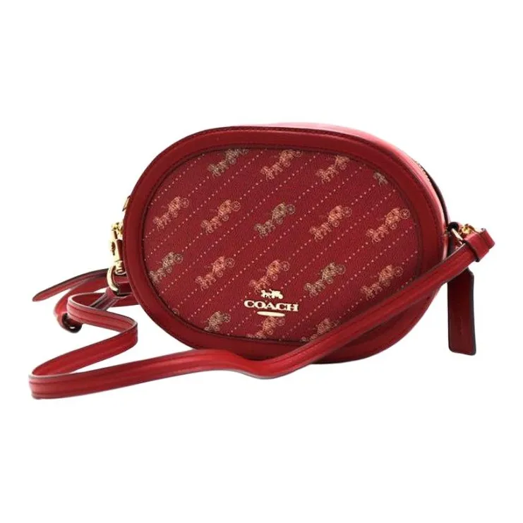 COACH Camera Canvas With Leather Camera Bag, Shoulder Bag Small Size Women's Red-1