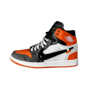 OFF-WHITE x Jordan Air Jordan 1 Slip-Resistant High-Top Vintage Basketball Shoes Men's Orange Gray White