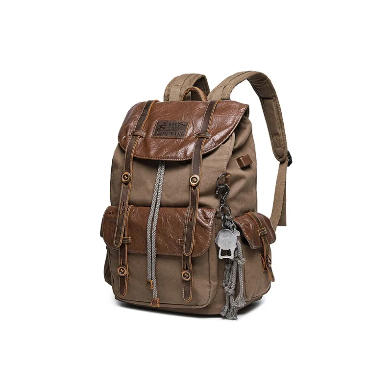 WAY ONE Canvas Backpack Unisex Dark Gray/Tan-7