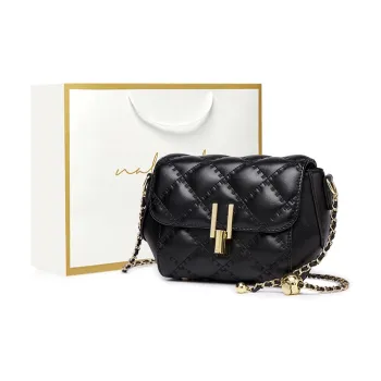 Narandu Cow Leather With Synthetic Leather Chain Bag, Crossbody Bag, Shoulder Bag Women's Black/Ecru
