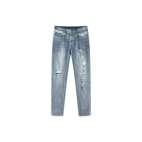 C'N'C Smudge & Distortion Series Jeans Men Denim Blue