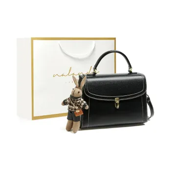 Narandu Cow Leather Patchwork Synthetic Leather Small Square Bag Handbags Medium Size Women's Midnight Black/Brown