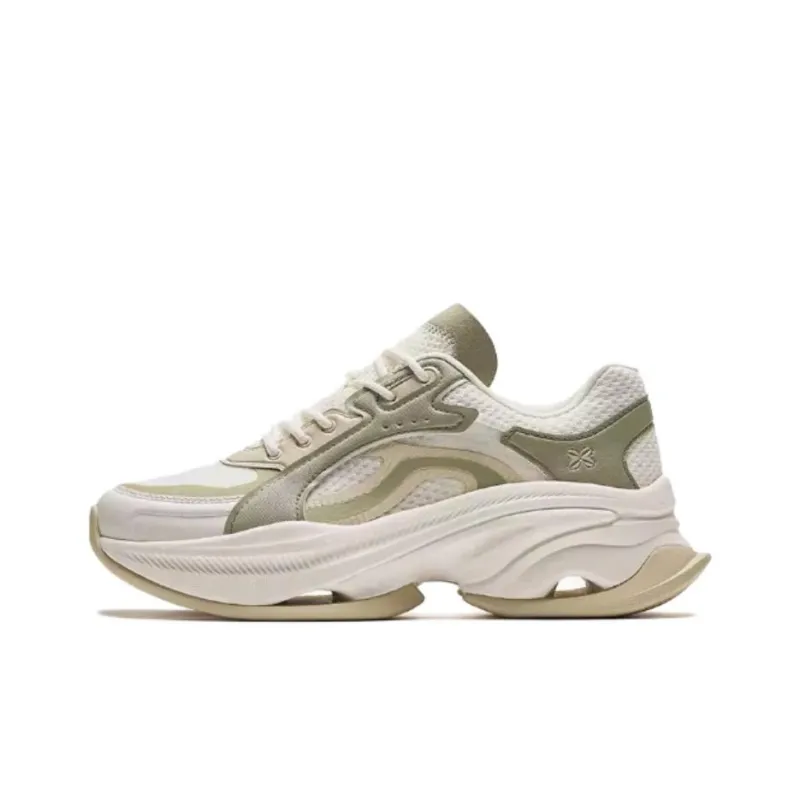 Anta Cushioning Anti Slip And Wear Resistant Height Increasing Low Top Chunky Sneakers Women's White Green Yellow-0