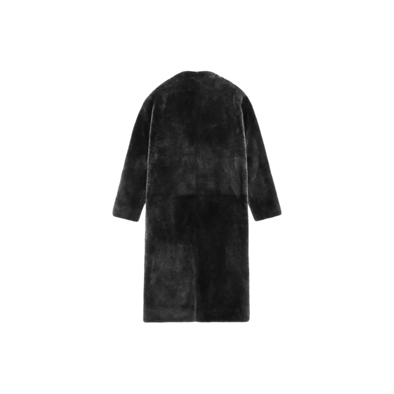 Fear Of God SS24 Season 8 Collection Shearling Lapelless Overcoat Leather Jacket Women's Black/Black-1