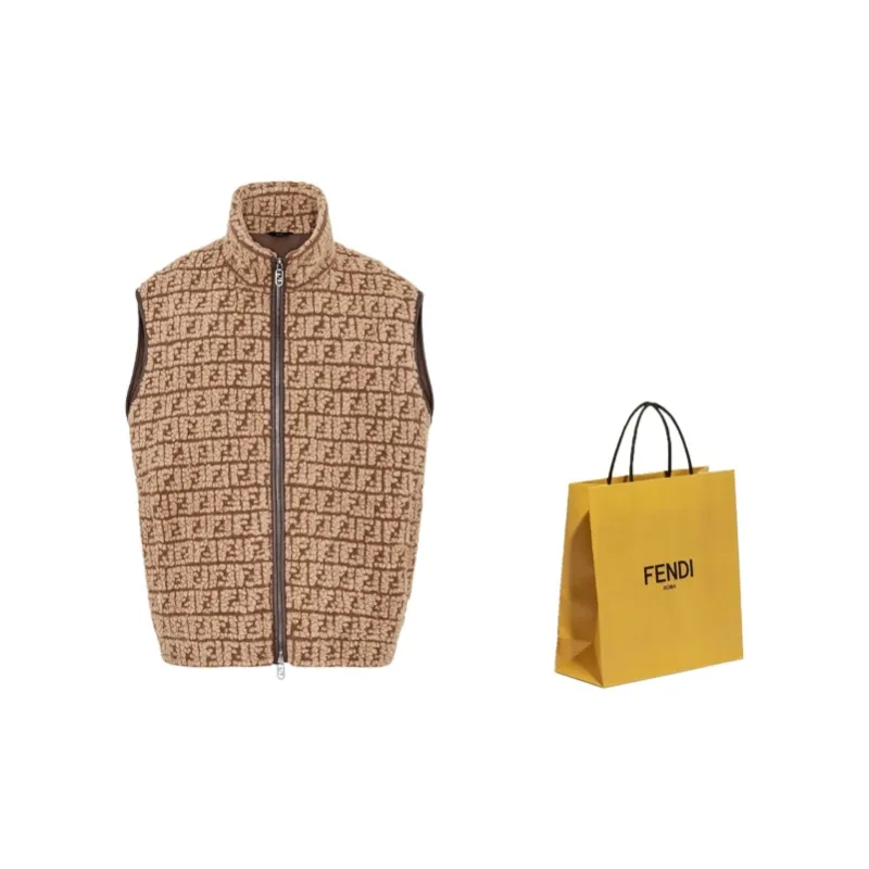 FENDI High Neck Zip Up Teddy Vest-2