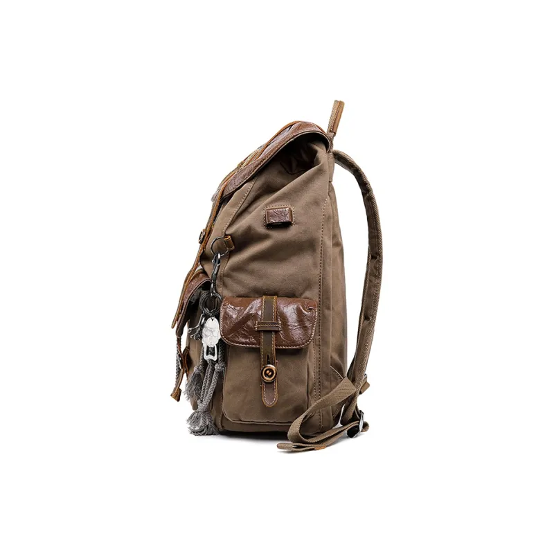 WAY ONE Canvas Backpack Unisex Dark Gray/Tan-8