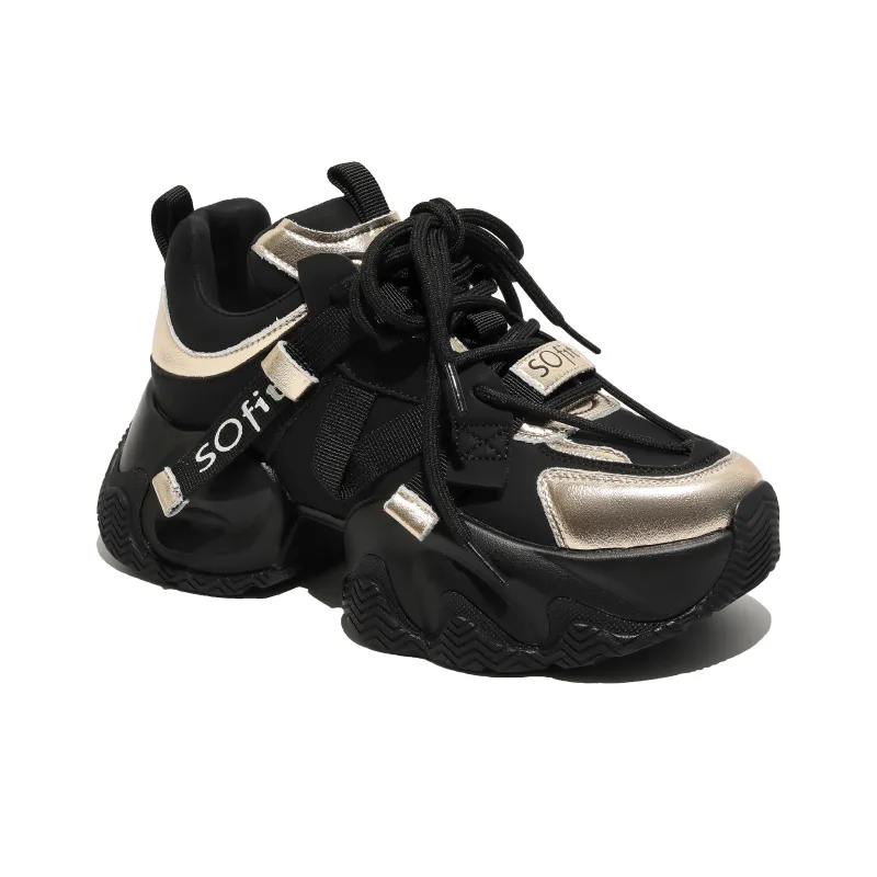 FAICCIA Height Increasing Abrasion Resistant Lightweight Slip Resistant Low Top Chunky Sneakers Women's Black-2