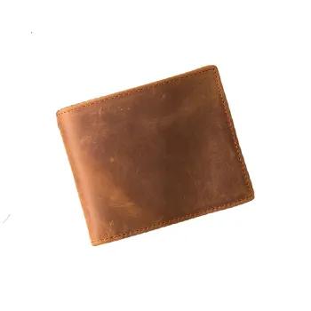 Back Step Top Grain Cow Leather Genuine Leather Card Holder Wallet Unisex Brown Coffee