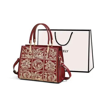 COMELY Cow Leather Patchwork Synthetic Leather Mom Bag Wedding Bag Shoulder Crossbody Handbag Regular Women's Red
