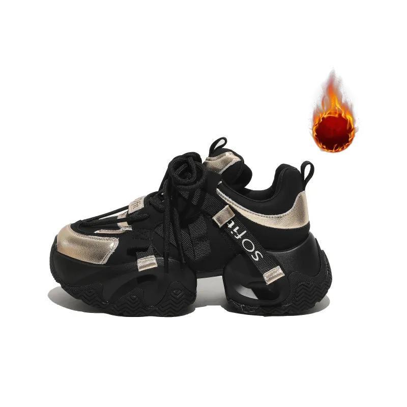 FAICCIA Height Increasing Abrasion Resistant Lightweight Slip Resistant Low Top Chunky Sneakers Women's Black-21