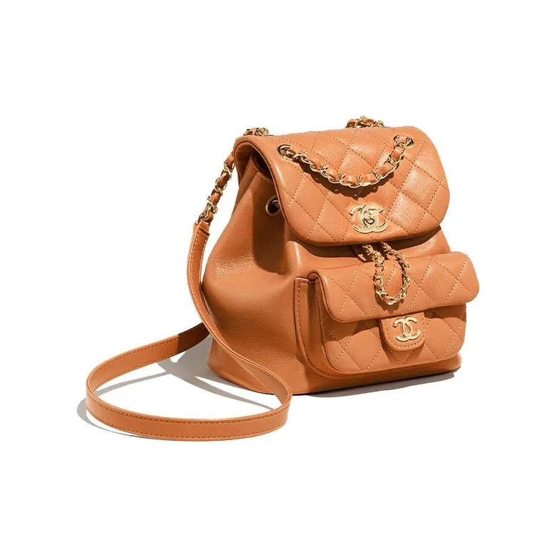 CHANEL Calfskin Gold Metal Backpack Trumpets Women's Camel-1
