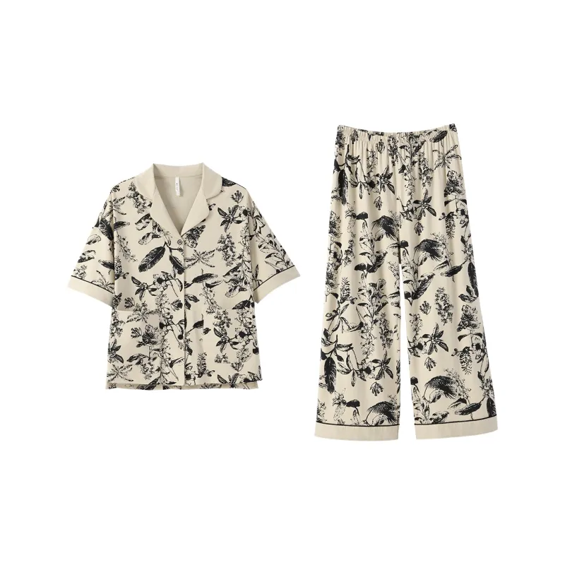 Aannsfam Pajama Set Women's Cream Apricot Yellow-0