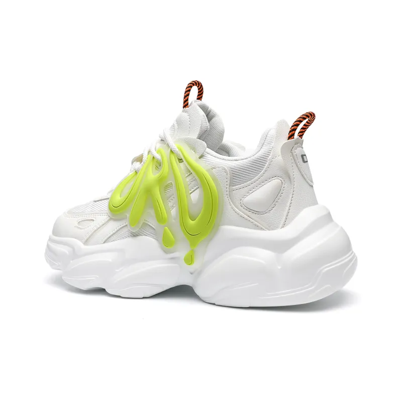 ORD Wear resistant Lightweight Breathable And Non slip. Low Top Chunky Sneakers Unisex White Green 6CM-0