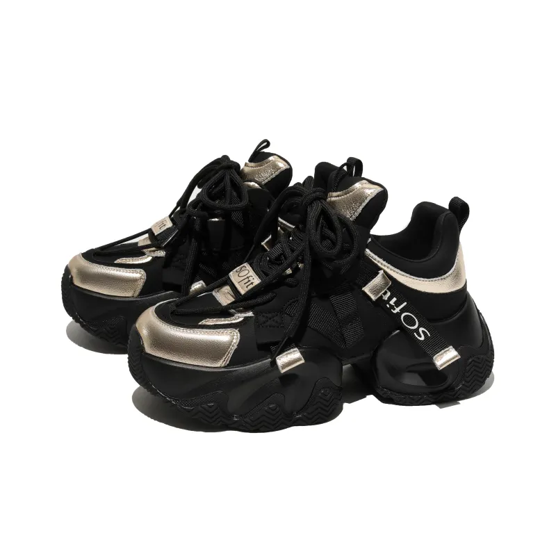 FAICCIA Height Increasing Abrasion Resistant Lightweight Slip Resistant Low Top Chunky Sneakers Women's Black-3