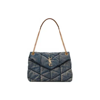 SAINT LAURENT LOULOUPUFFER Cotton Cloud Bag, Pillow Bag, Shoulder Bag, Crossbody Bag Women's Denim Blue