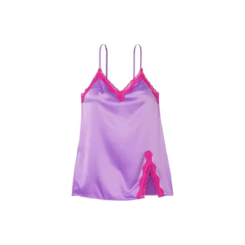 Victoria's Secret Tease Satin Lace-Trim Mini Slip Nightgown Women's Purple