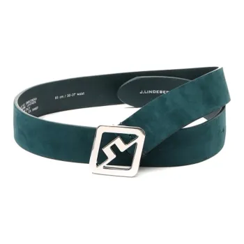 J.Lindeberg Letter Logo Smooth Buckle Leather Belts Men's Green Width: 3.5cm