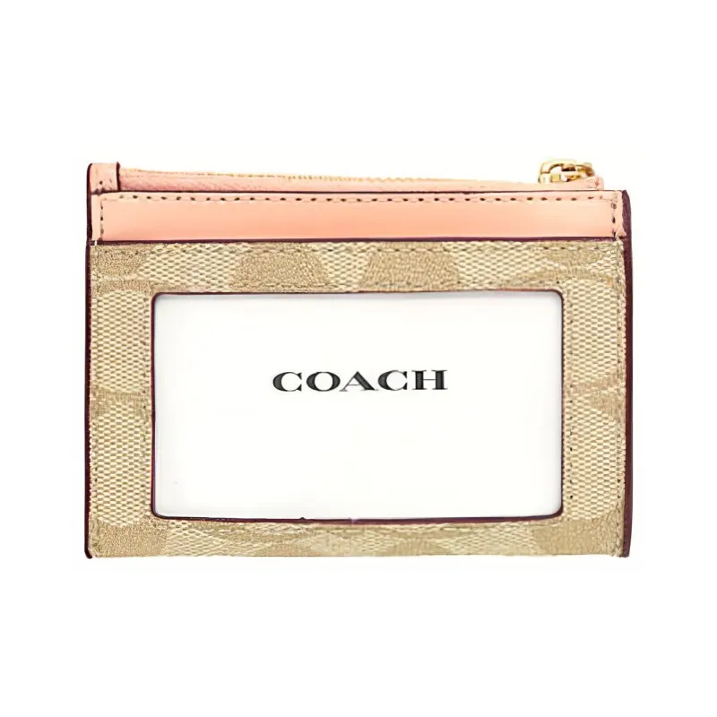 COACH Mini Id Skinny Canvas With Leather Card Holder Mini Women's Light Khaki With Light Blush Pink-1