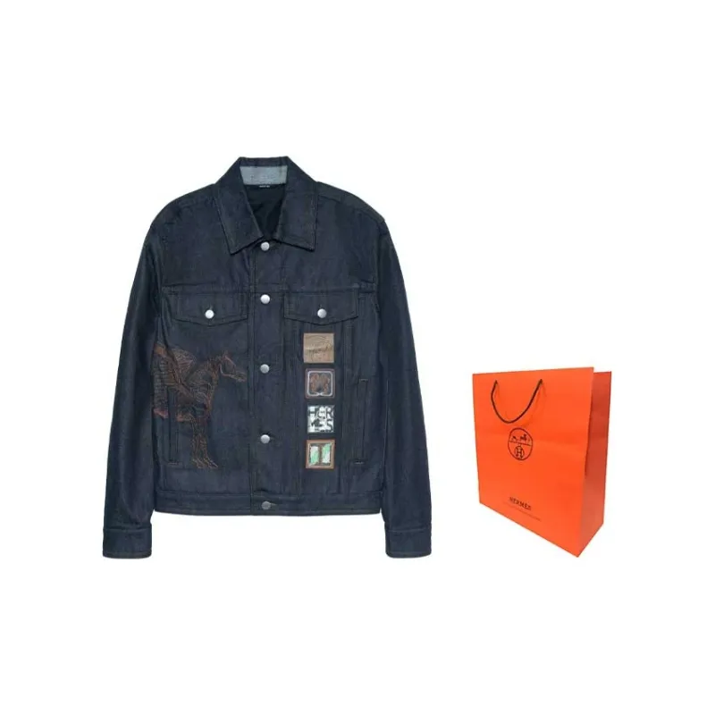 HERMES SS23 Denim Jacket Men's Navy Blue-2