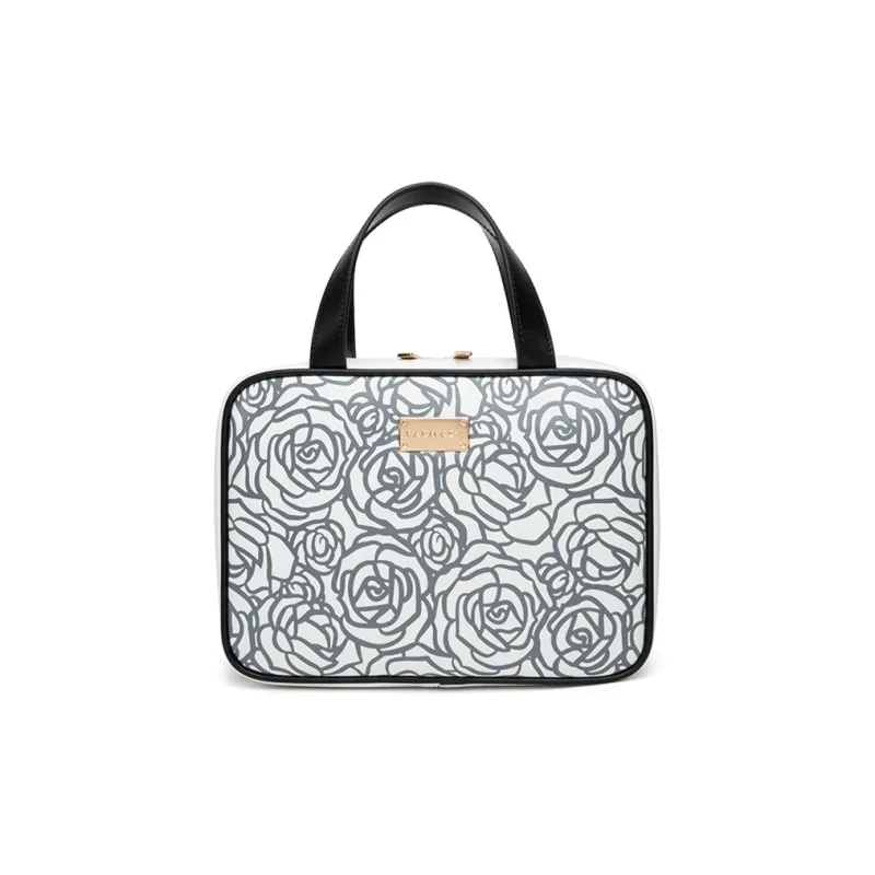 Farmacy Microfiber Synthetic Leather Makeup Bag Large Size Women's Black/White/Red-3