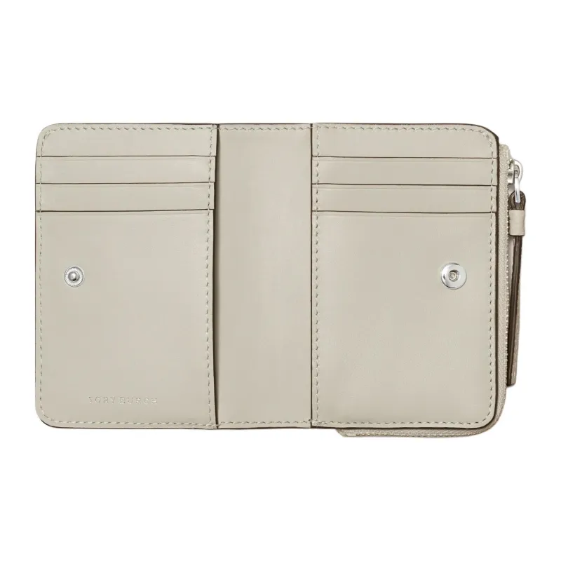 TORY BURCH McGraw Litchi Grain Leather Coin Purses Wallets Women's Feather Gray-3