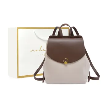 Narandu Cow Leather With Synthetic Leather Backpack Large Size Women's White & Coffee/Coffee