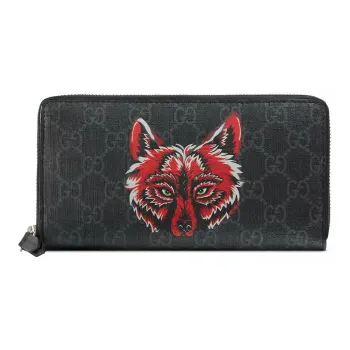 GUCCI Canvas With Leather Wallet Men's Black