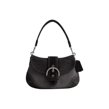 COACH Soho Denim With Recycled Leather Wallet Shoulder Bag Women's Black
