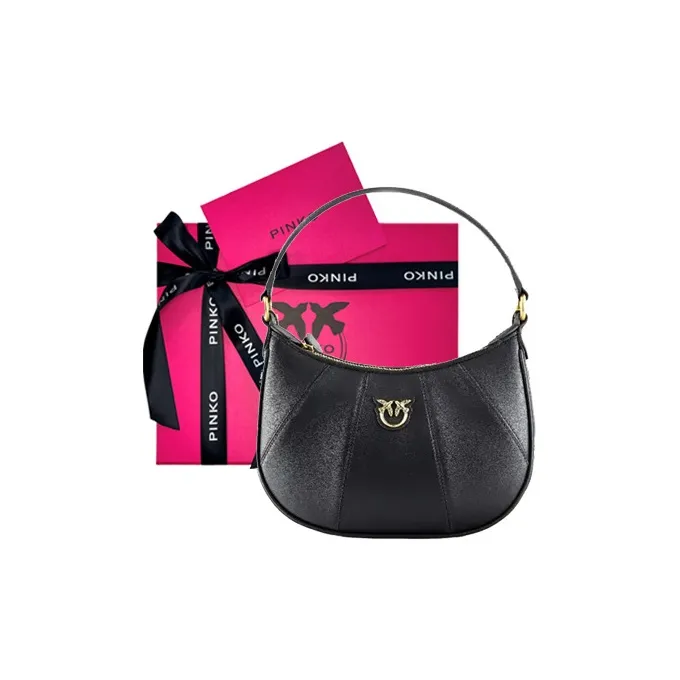 PINKO SIMPLY Cow Leather Half Moon Bag Mahjong Bag Handbag Shoulder Bag Crossbody Bag Mini Women's Black-6