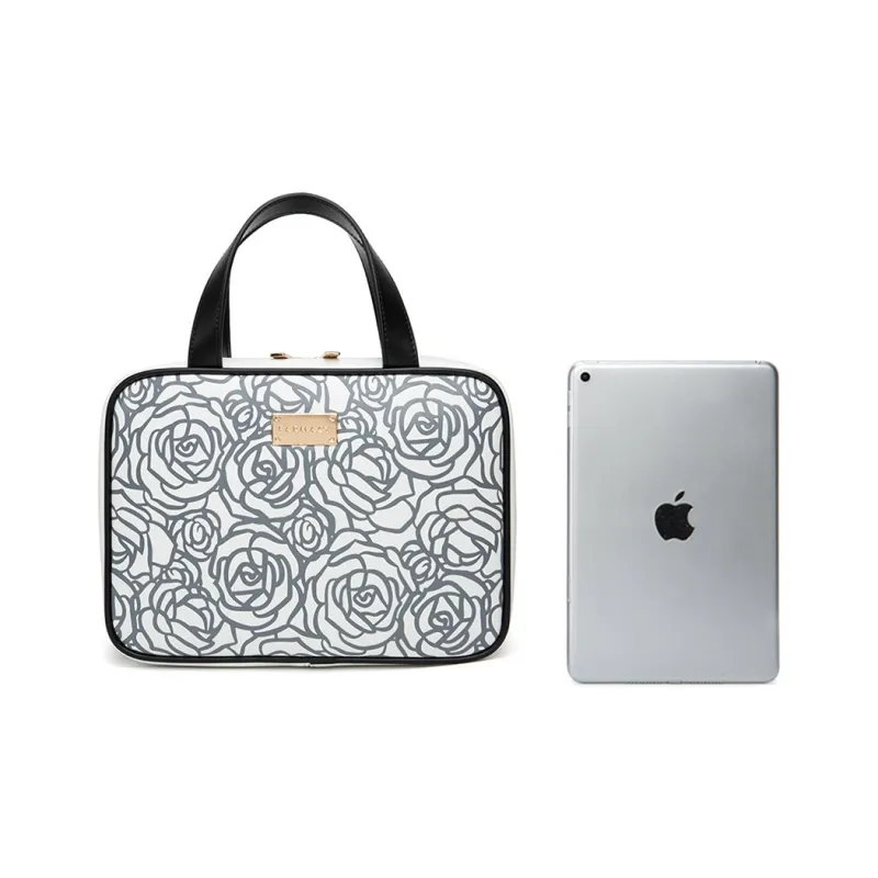 Farmacy Microfiber Synthetic Leather Makeup Bag Large Size Women's Black/White/Red-4