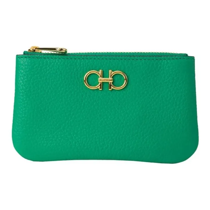 FERRAGAMO GANCINI Calfskin Key Pouch Women's Emerald Green-0