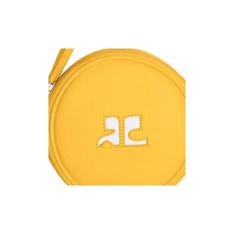 COURREGES Smooth Leather Small Round Bag Crossbody Bag Shoulder Bag Women's Yellow-4