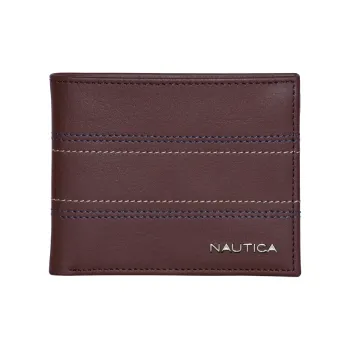 NAUTICA Leather Card Holder Wallet Men's Brown Stones