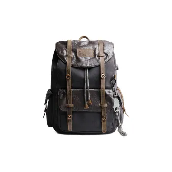 WAY ONE Canvas Backpack Unisex Dark Gray/Tan