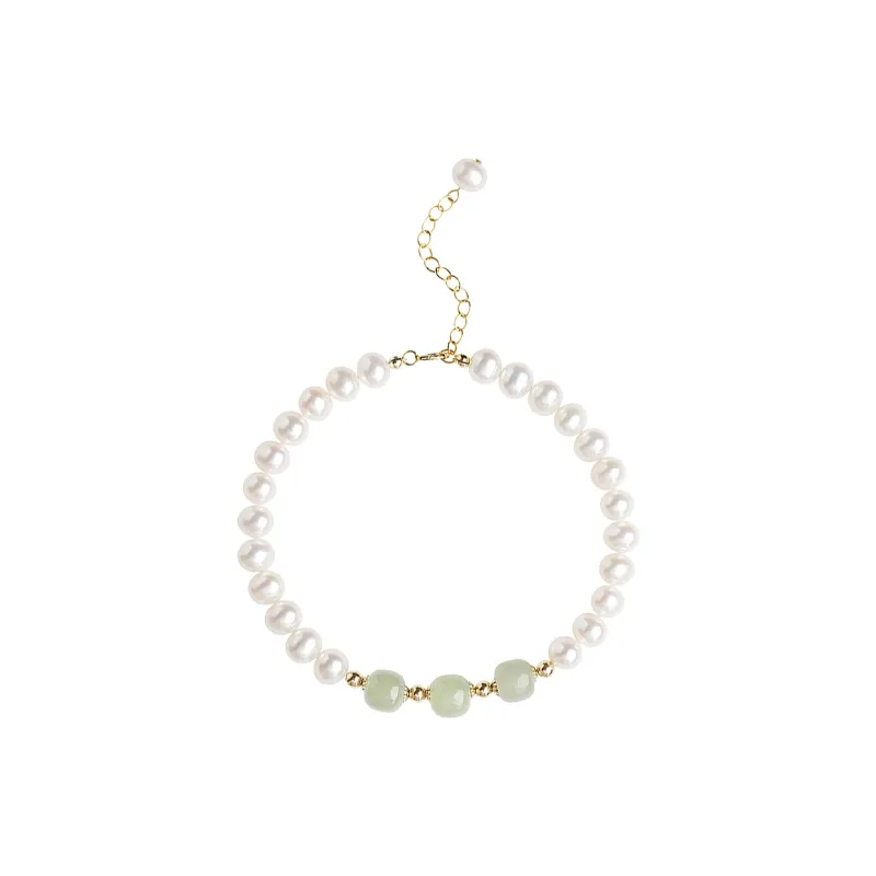ICEKID S925 Silver Pearl Hetian Jade Bracelets Women's Green Jade-0