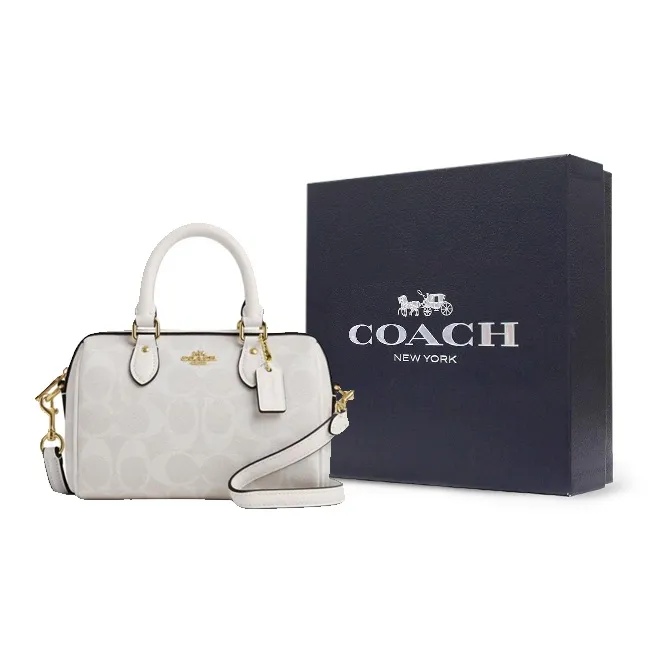 COACH Rowan PVC Artificial Leather Shoulder Bag Crossbody Bag Handbag Small Size Women's White-3
