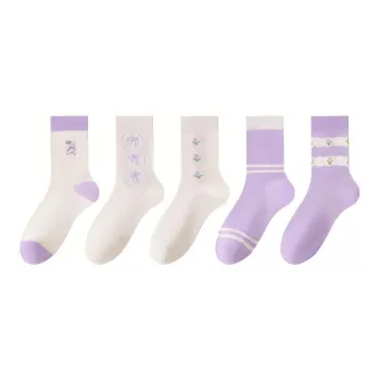 H-YXIANG Mid-Calf Socks Women's 5 Pack Purple Shades
