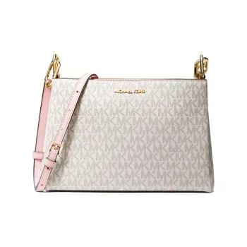 MICHAEL KORS Canvas Shoulder Bag, Crossbody Bag Medium Size Women's Vanilla White & Pink