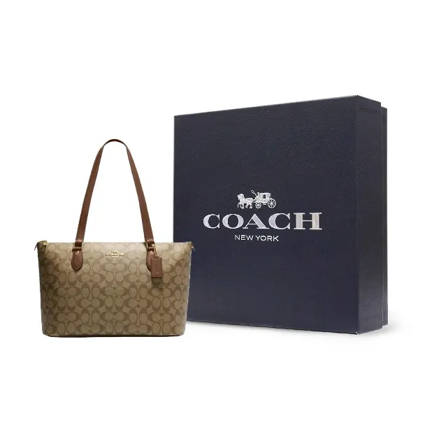 COACH Gallery Leather Tote Bag Shopping Bag Handbag Shoulder Bag Large Size Women's Brown & Khaki-5
