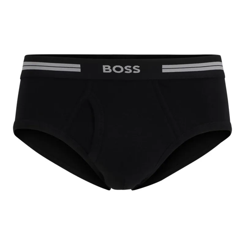HUGO BOSS Regular-Rise Briefs In Pure Cotton With Logo Waistband Underpants Men's Black-0