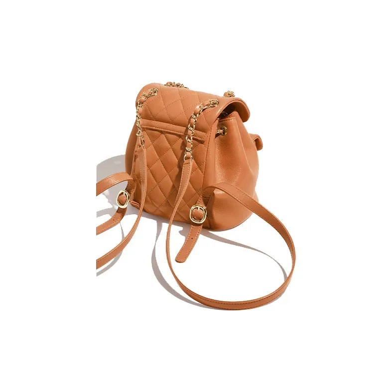 CHANEL Calfskin Gold Metal Backpack Trumpets Women's Camel-2