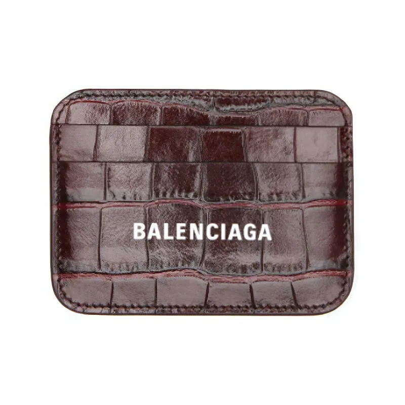 Balenciaga Cash Cow Leather Card Clip Card Holder Women's Deep Red-0