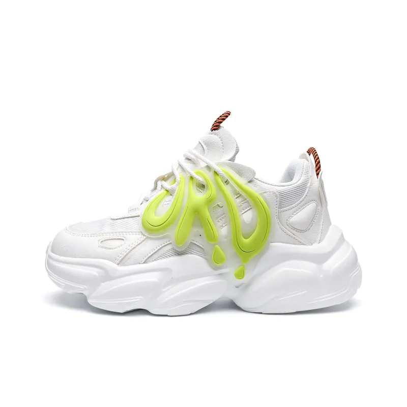 ORD Wear resistant Lightweight Breathable And Non slip. Low Top Chunky Sneakers Unisex White Green 6CM-2