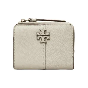 TORY BURCH McGraw Litchi Grain Leather Coin Purses Wallets Women's Feather Gray