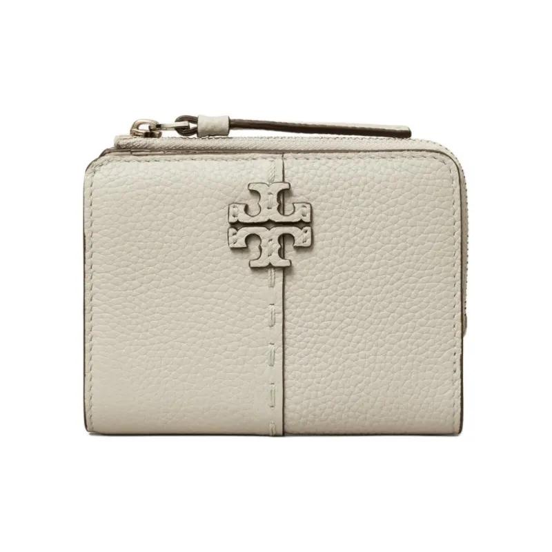 TORY BURCH McGraw Litchi Grain Leather Coin Purses Wallets Women's Feather Gray-0
